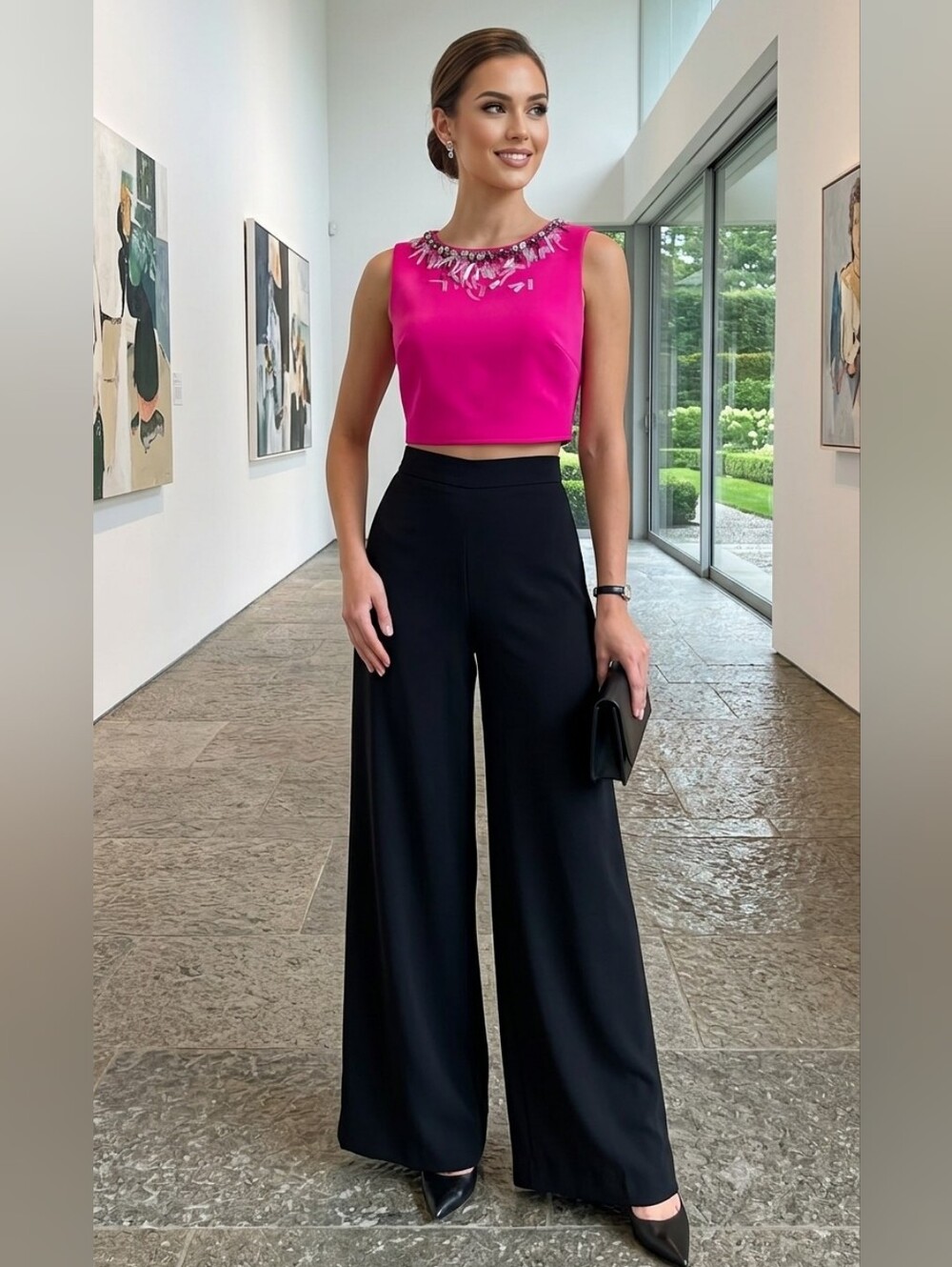 Cynthia Rowley Fuchsia Embellished Crop Top Petite Size 4
